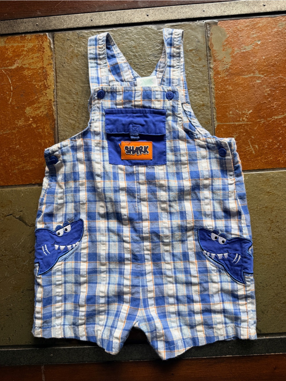 Okie solid vintage plaid romper baby boy 24 months blue shark tails
